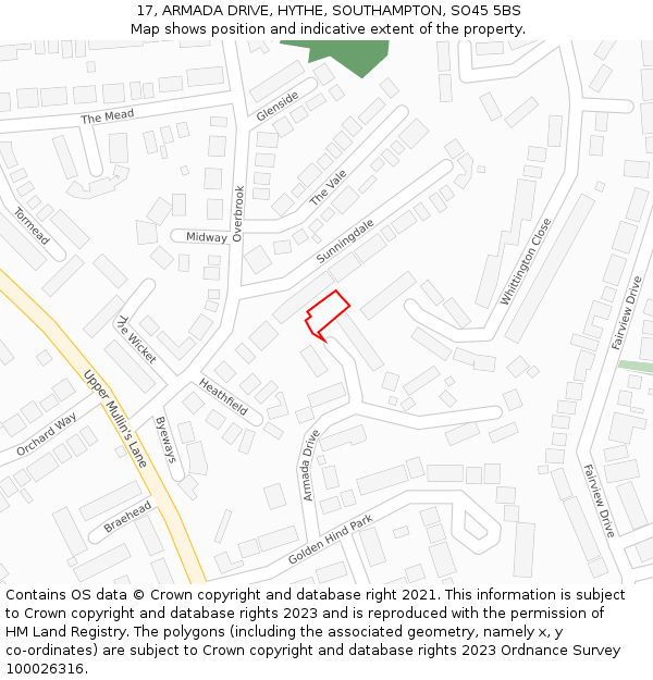 17, ARMADA DRIVE, HYTHE, SOUTHAMPTON, SO45 5BS: Location map and indicative extent of plot