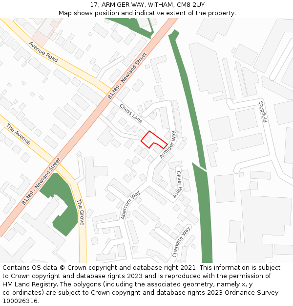 17, ARMIGER WAY, WITHAM, CM8 2UY: Location map and indicative extent of plot