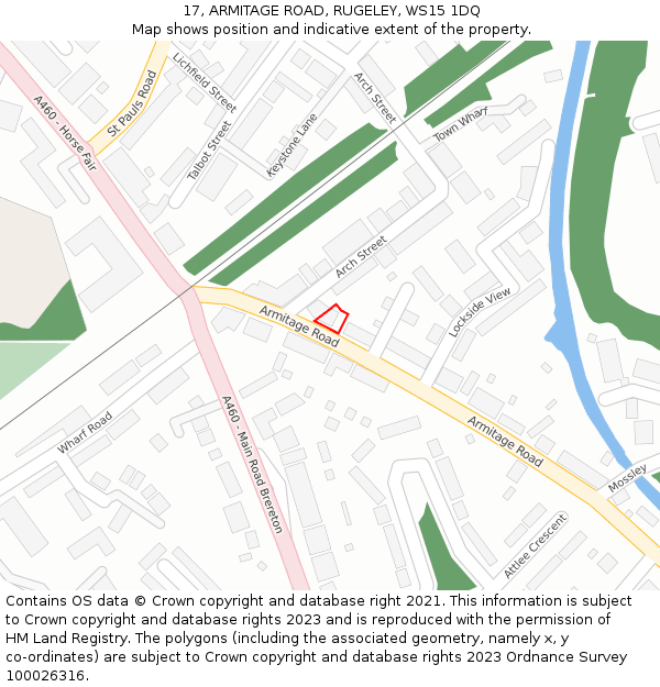 17, ARMITAGE ROAD, RUGELEY, WS15 1DQ: Location map and indicative extent of plot