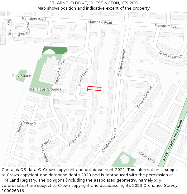 17, ARNOLD DRIVE, CHESSINGTON, KT9 2GD: Location map and indicative extent of plot