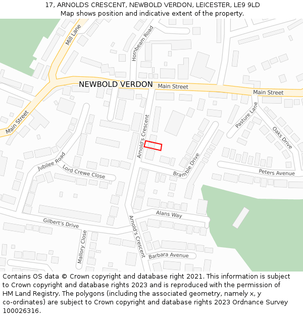 17, ARNOLDS CRESCENT, NEWBOLD VERDON, LEICESTER, LE9 9LD: Location map and indicative extent of plot