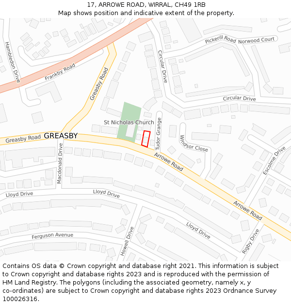 17, ARROWE ROAD, WIRRAL, CH49 1RB: Location map and indicative extent of plot