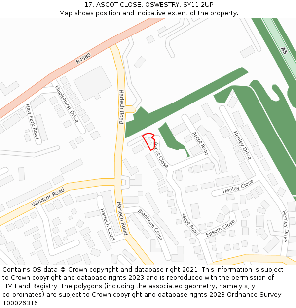 17, ASCOT CLOSE, OSWESTRY, SY11 2UP: Location map and indicative extent of plot