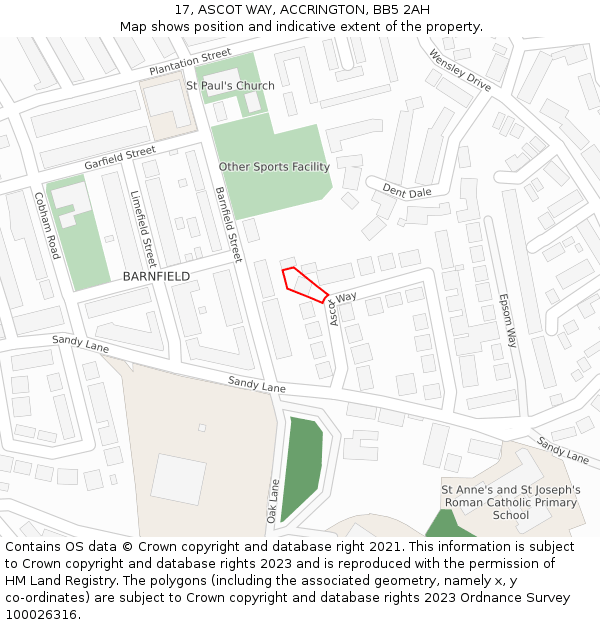 17, ASCOT WAY, ACCRINGTON, BB5 2AH: Location map and indicative extent of plot