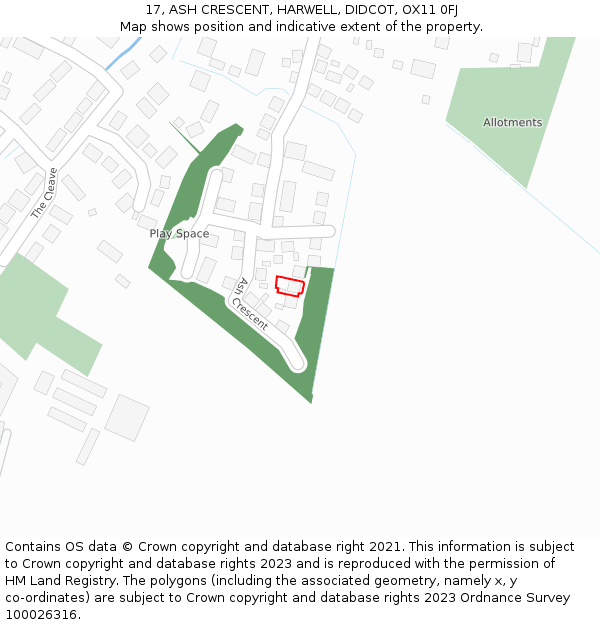 17, ASH CRESCENT, HARWELL, DIDCOT, OX11 0FJ: Location map and indicative extent of plot