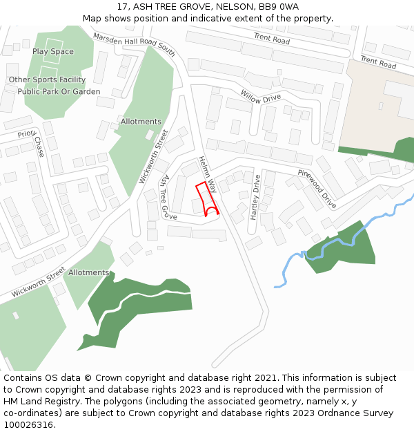 17, ASH TREE GROVE, NELSON, BB9 0WA: Location map and indicative extent of plot
