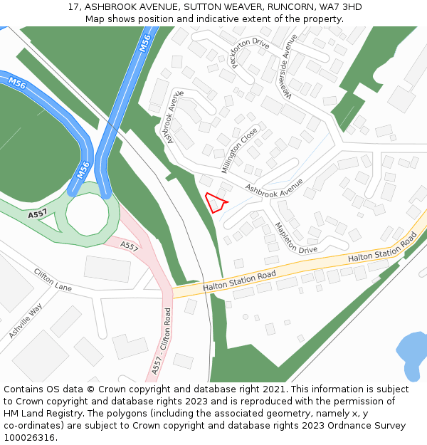 17, ASHBROOK AVENUE, SUTTON WEAVER, RUNCORN, WA7 3HD: Location map and indicative extent of plot