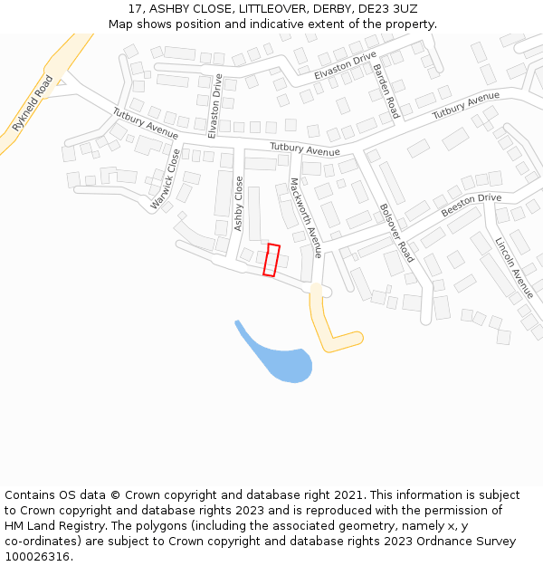 17, ASHBY CLOSE, LITTLEOVER, DERBY, DE23 3UZ: Location map and indicative extent of plot