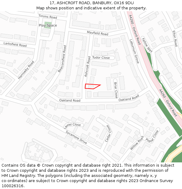 17, ASHCROFT ROAD, BANBURY, OX16 9DU: Location map and indicative extent of plot