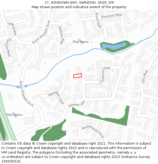 17, ASHDOWN WAY, SWINDON, SN25 1FA: Location map and indicative extent of plot