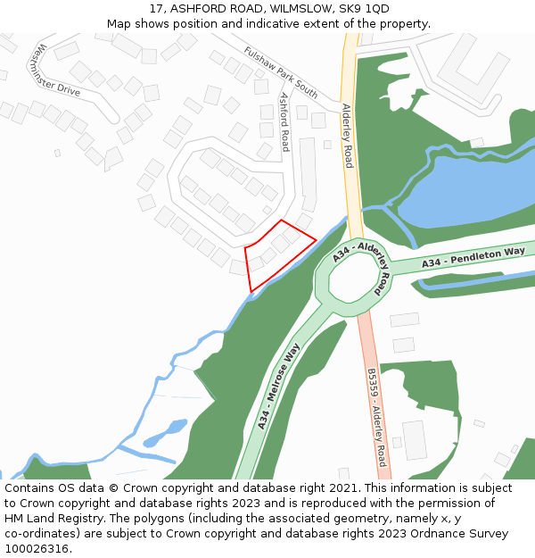 17, ASHFORD ROAD, WILMSLOW, SK9 1QD: Location map and indicative extent of plot