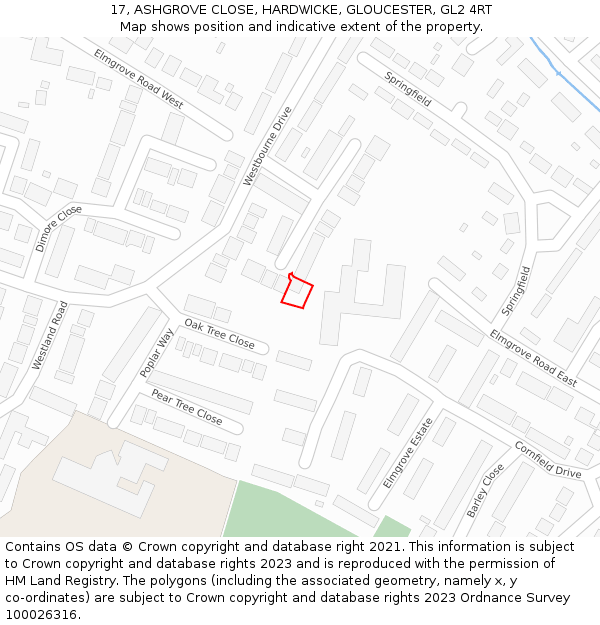 17, ASHGROVE CLOSE, HARDWICKE, GLOUCESTER, GL2 4RT: Location map and indicative extent of plot