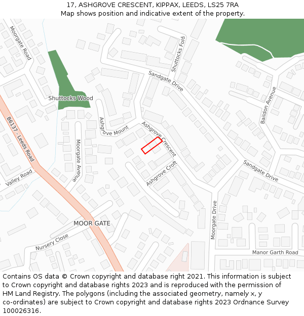 17, ASHGROVE CRESCENT, KIPPAX, LEEDS, LS25 7RA: Location map and indicative extent of plot