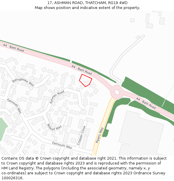 17, ASHMAN ROAD, THATCHAM, RG19 4WD: Location map and indicative extent of plot