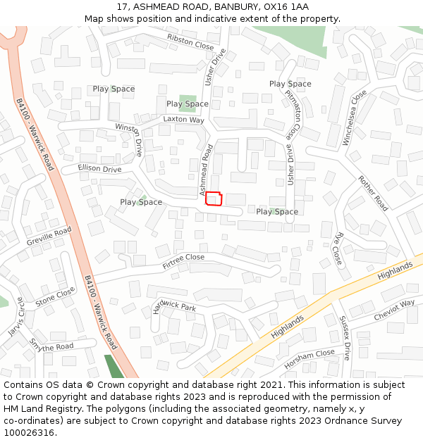 17, ASHMEAD ROAD, BANBURY, OX16 1AA: Location map and indicative extent of plot