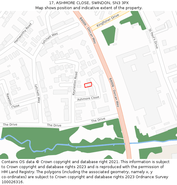 17, ASHMORE CLOSE, SWINDON, SN3 3PX: Location map and indicative extent of plot