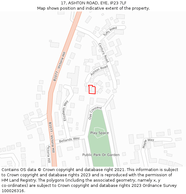 17, ASHTON ROAD, EYE, IP23 7LF: Location map and indicative extent of plot