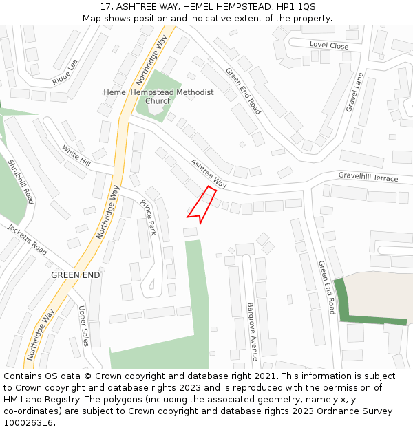 17, ASHTREE WAY, HEMEL HEMPSTEAD, HP1 1QS: Location map and indicative extent of plot