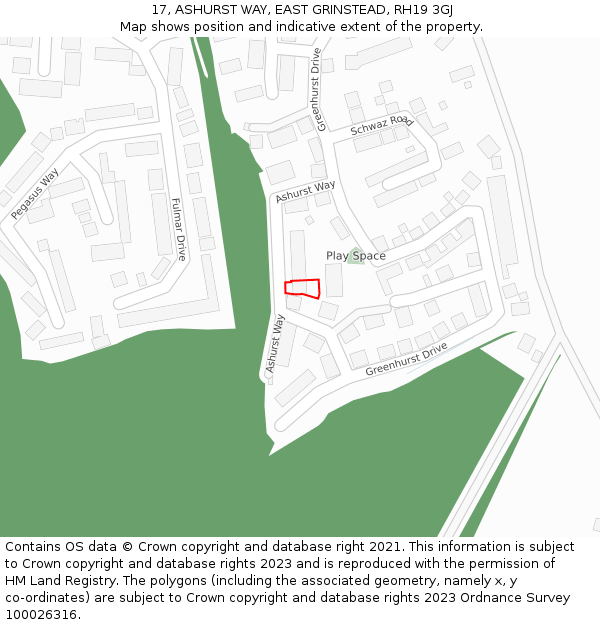 17, ASHURST WAY, EAST GRINSTEAD, RH19 3GJ: Location map and indicative extent of plot