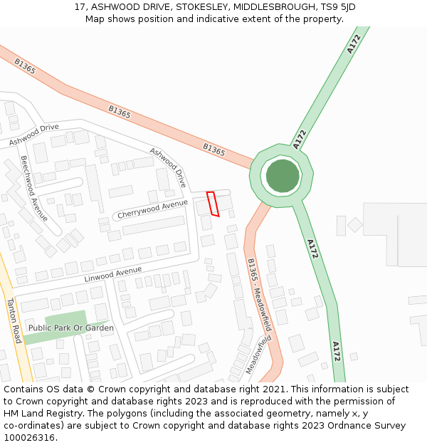 17, ASHWOOD DRIVE, STOKESLEY, MIDDLESBROUGH, TS9 5JD: Location map and indicative extent of plot