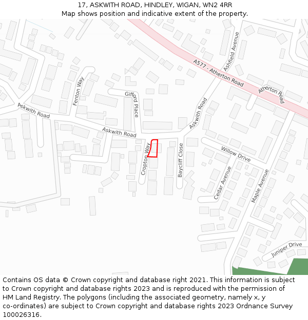 17, ASKWITH ROAD, HINDLEY, WIGAN, WN2 4RR: Location map and indicative extent of plot