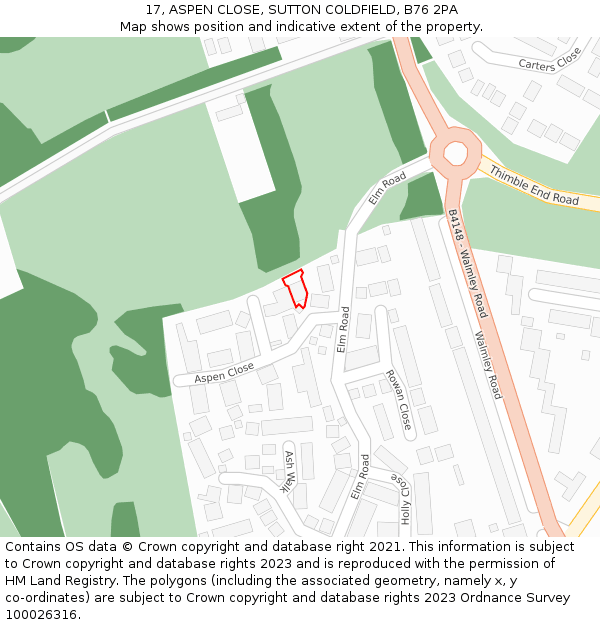 17, ASPEN CLOSE, SUTTON COLDFIELD, B76 2PA: Location map and indicative extent of plot