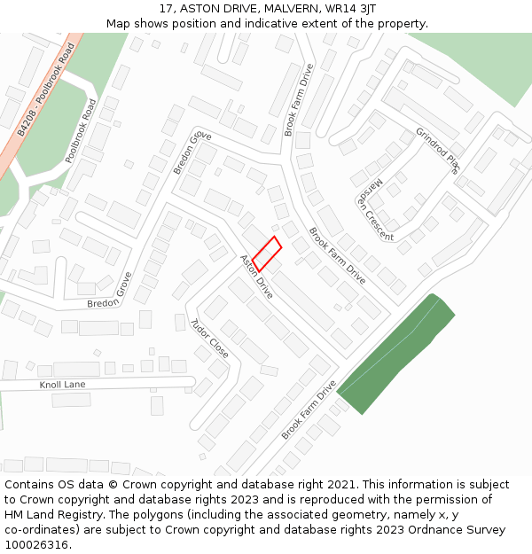 17, ASTON DRIVE, MALVERN, WR14 3JT: Location map and indicative extent of plot