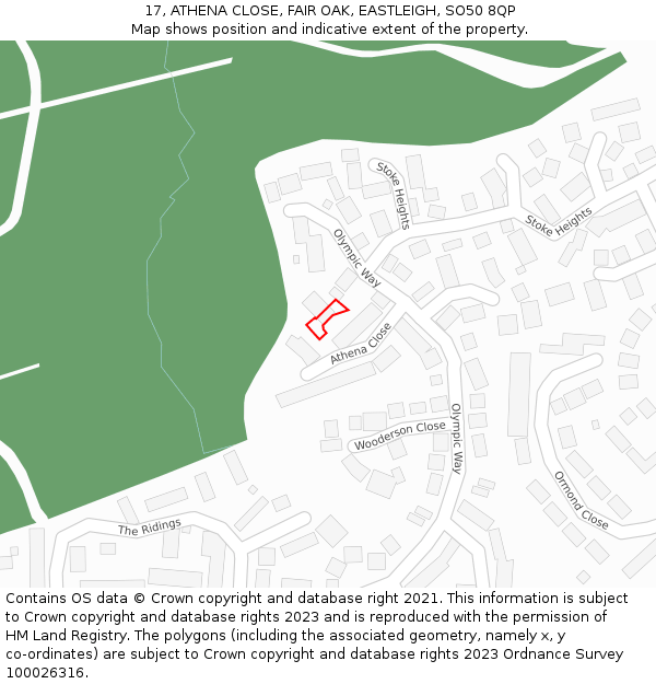 17, ATHENA CLOSE, FAIR OAK, EASTLEIGH, SO50 8QP: Location map and indicative extent of plot