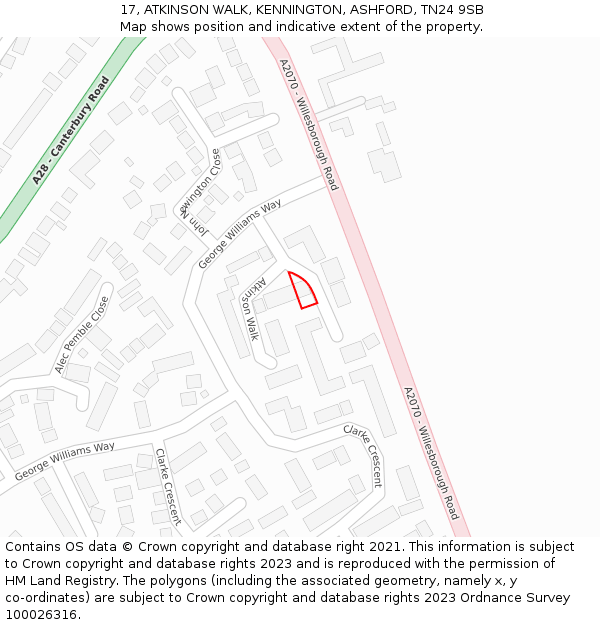 17, ATKINSON WALK, KENNINGTON, ASHFORD, TN24 9SB: Location map and indicative extent of plot