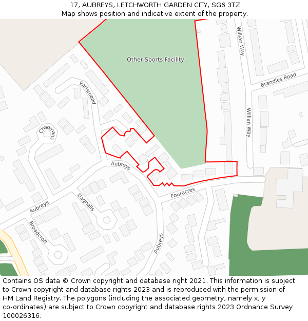 17, AUBREYS, LETCHWORTH GARDEN CITY, SG6 3TZ: Location map and indicative extent of plot