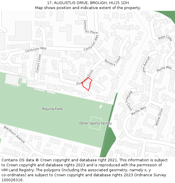 17, AUGUSTUS DRIVE, BROUGH, HU15 1DH: Location map and indicative extent of plot
