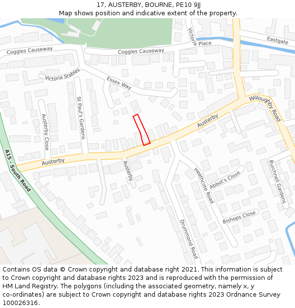 17, AUSTERBY, BOURNE, PE10 9JJ: Location map and indicative extent of plot