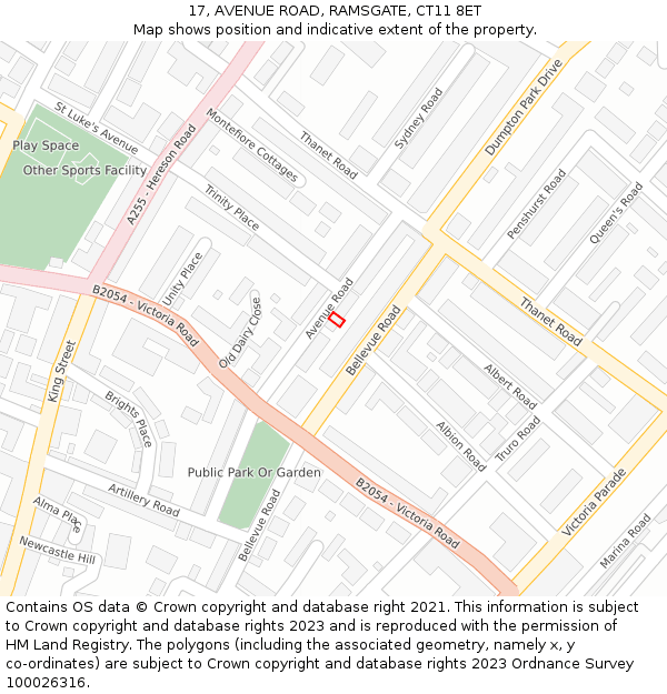 17, AVENUE ROAD, RAMSGATE, CT11 8ET: Location map and indicative extent of plot