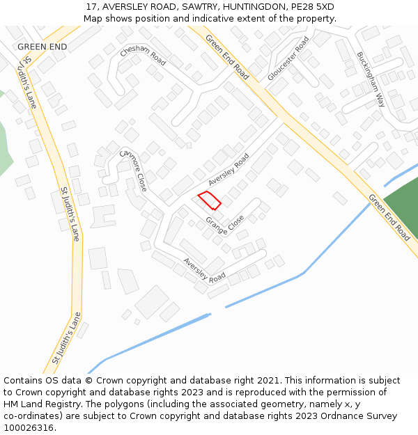 17, AVERSLEY ROAD, SAWTRY, HUNTINGDON, PE28 5XD: Location map and indicative extent of plot