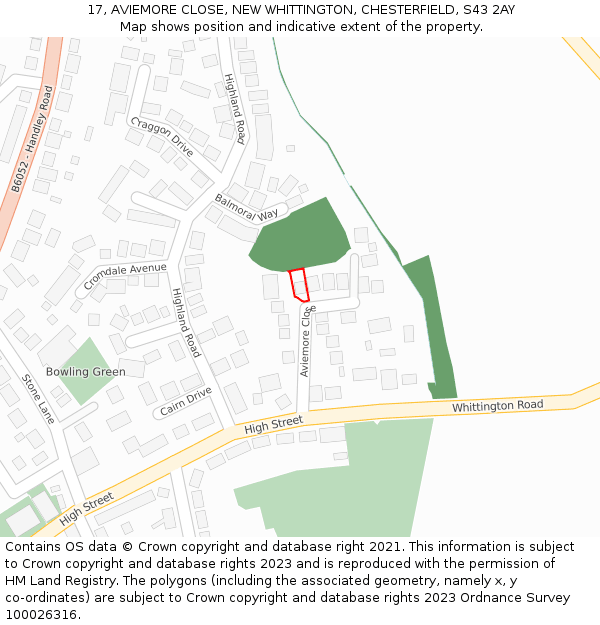 17, AVIEMORE CLOSE, NEW WHITTINGTON, CHESTERFIELD, S43 2AY: Location map and indicative extent of plot