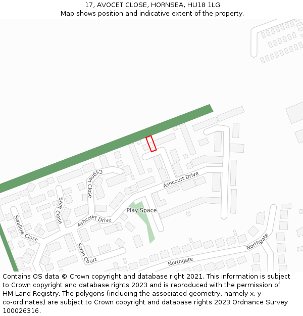 17, AVOCET CLOSE, HORNSEA, HU18 1LG: Location map and indicative extent of plot