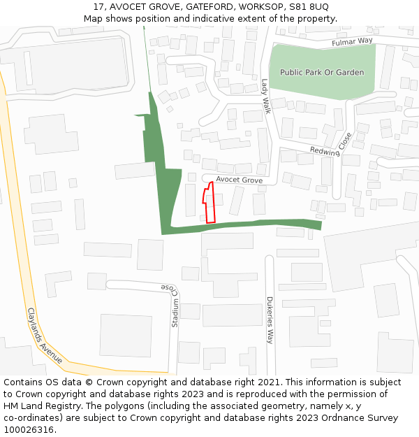 17, AVOCET GROVE, GATEFORD, WORKSOP, S81 8UQ: Location map and indicative extent of plot