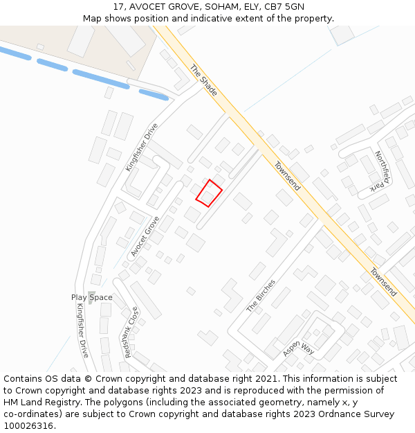 17, AVOCET GROVE, SOHAM, ELY, CB7 5GN: Location map and indicative extent of plot