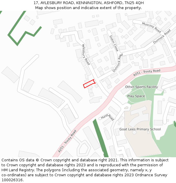 17, AYLESBURY ROAD, KENNINGTON, ASHFORD, TN25 4QH: Location map and indicative extent of plot