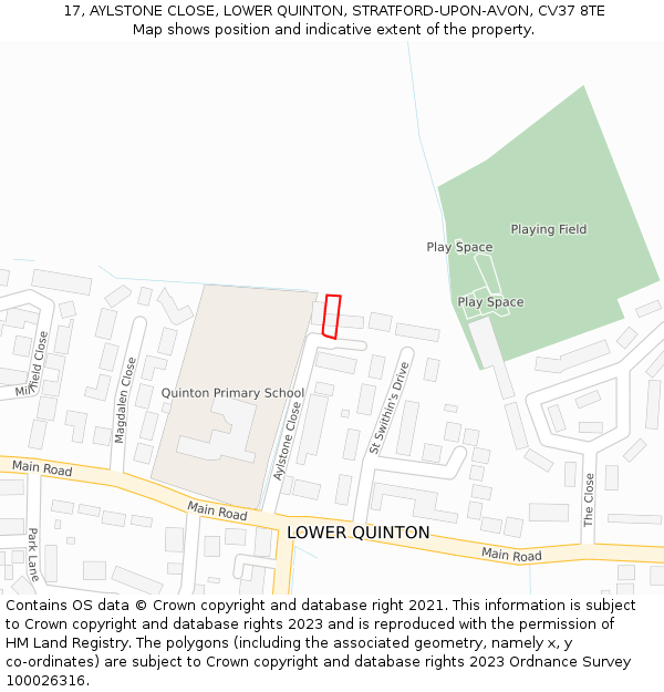 17, AYLSTONE CLOSE, LOWER QUINTON, STRATFORD-UPON-AVON, CV37 8TE: Location map and indicative extent of plot