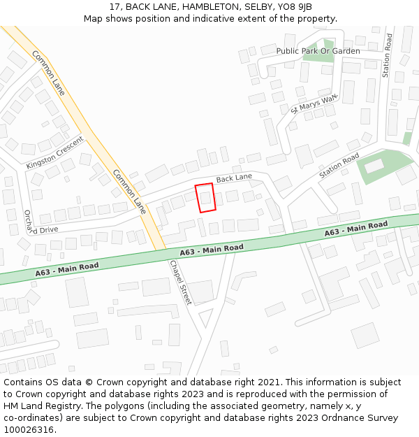 17, BACK LANE, HAMBLETON, SELBY, YO8 9JB: Location map and indicative extent of plot