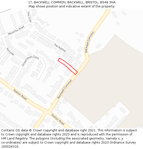 17, BACKWELL COMMON, BACKWELL, BRISTOL, BS48 3NA: Location map and indicative extent of plot