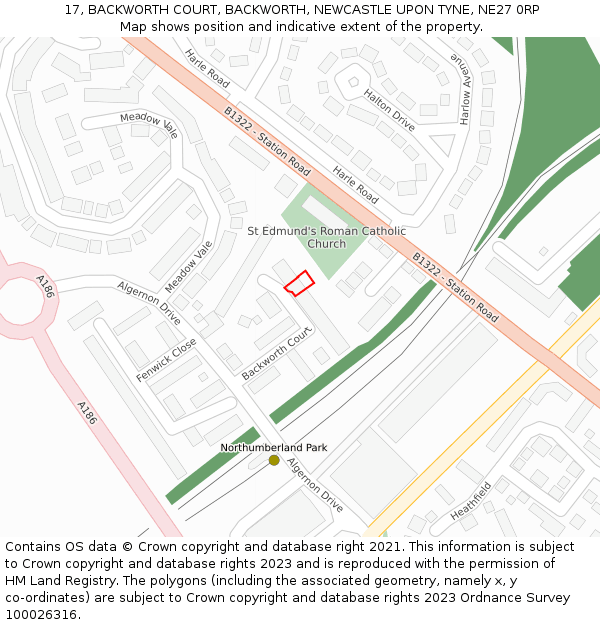 17, BACKWORTH COURT, BACKWORTH, NEWCASTLE UPON TYNE, NE27 0RP: Location map and indicative extent of plot