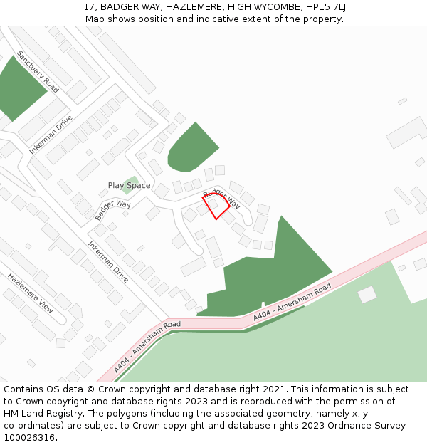 17, BADGER WAY, HAZLEMERE, HIGH WYCOMBE, HP15 7LJ: Location map and indicative extent of plot