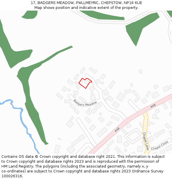 17, BADGERS MEADOW, PWLLMEYRIC, CHEPSTOW, NP16 6UE: Location map and indicative extent of plot