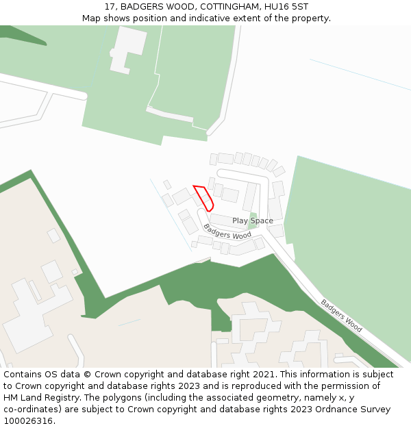 17, BADGERS WOOD, COTTINGHAM, HU16 5ST: Location map and indicative extent of plot