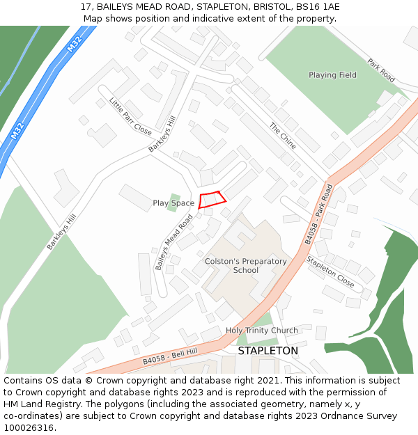 17, BAILEYS MEAD ROAD, STAPLETON, BRISTOL, BS16 1AE: Location map and indicative extent of plot