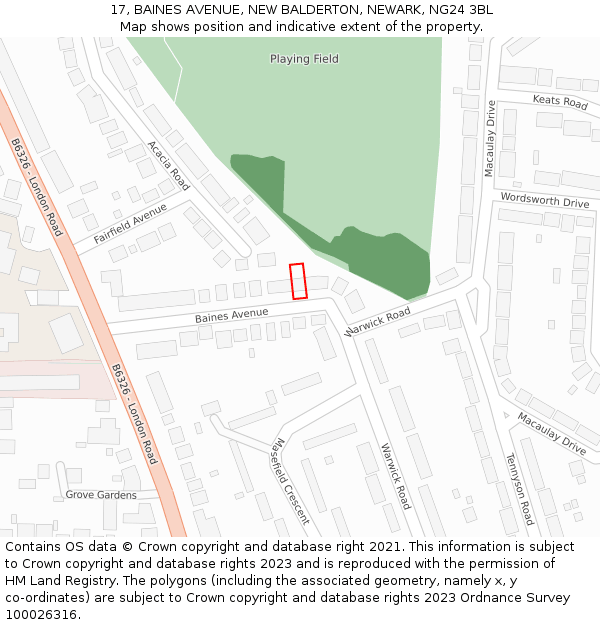 17, BAINES AVENUE, NEW BALDERTON, NEWARK, NG24 3BL: Location map and indicative extent of plot