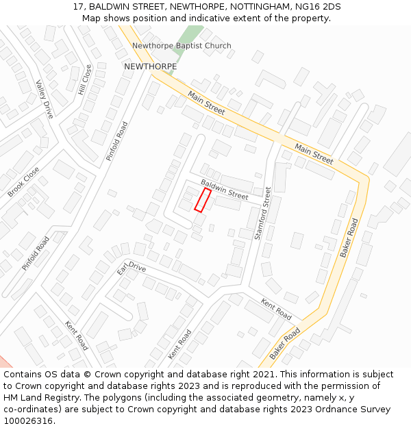 17, BALDWIN STREET, NEWTHORPE, NOTTINGHAM, NG16 2DS: Location map and indicative extent of plot