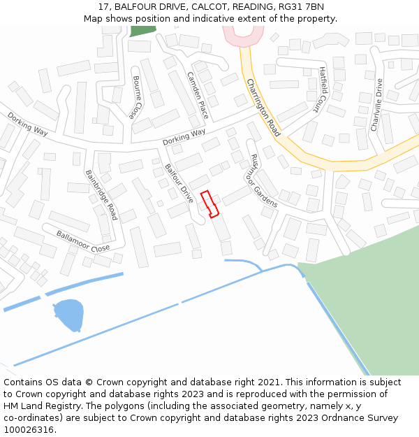 17, BALFOUR DRIVE, CALCOT, READING, RG31 7BN: Location map and indicative extent of plot